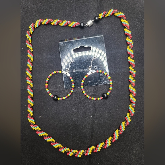 Rasta Reggae Multicolor seed beads Multistrand twist Necklace & Earrings Handmad - Picture 5 of 11